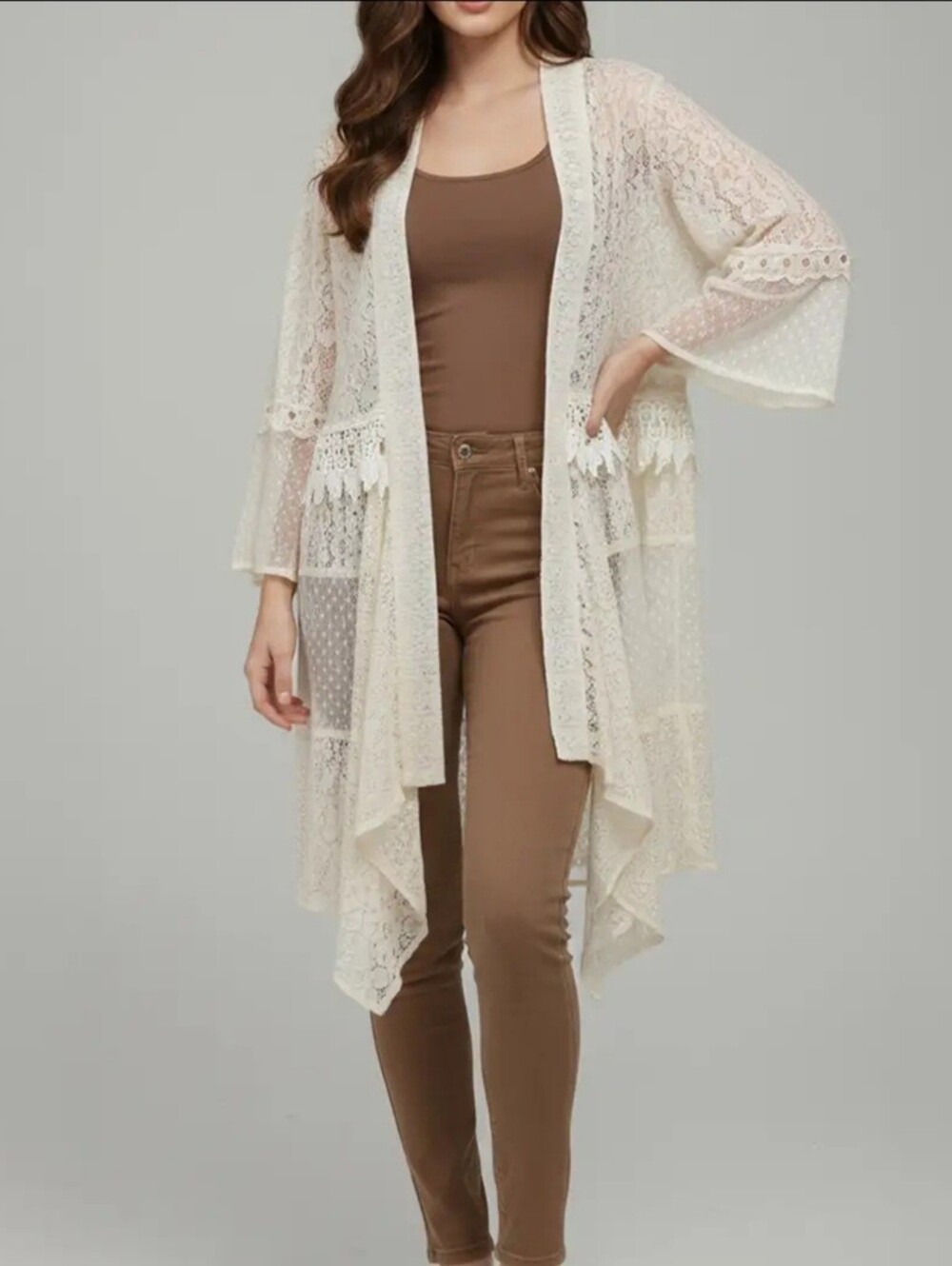 #1642 Young Threads Western Boho Chic: Motif Embroidered Denim Long Shrug